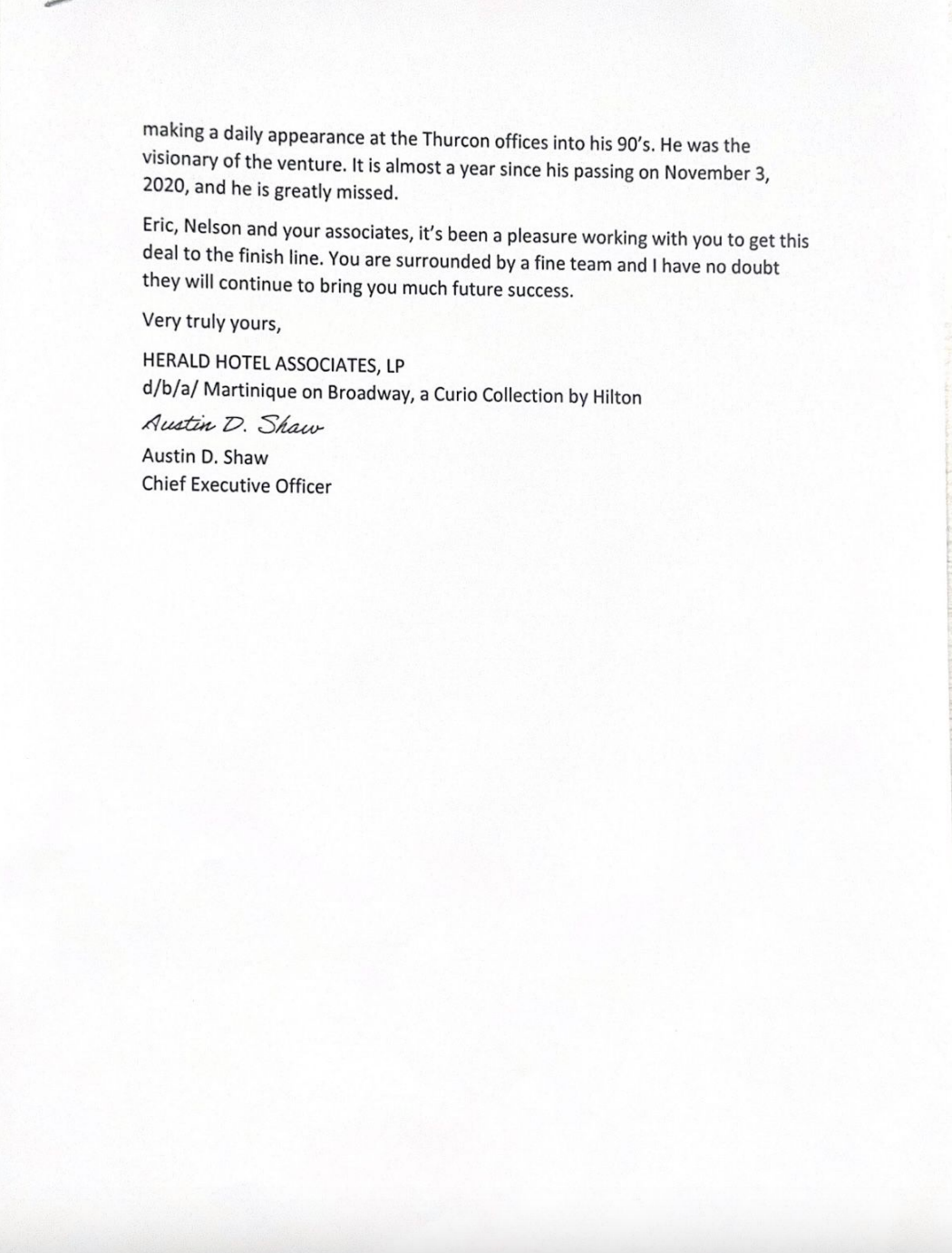 Austin D. Shaw referral letter